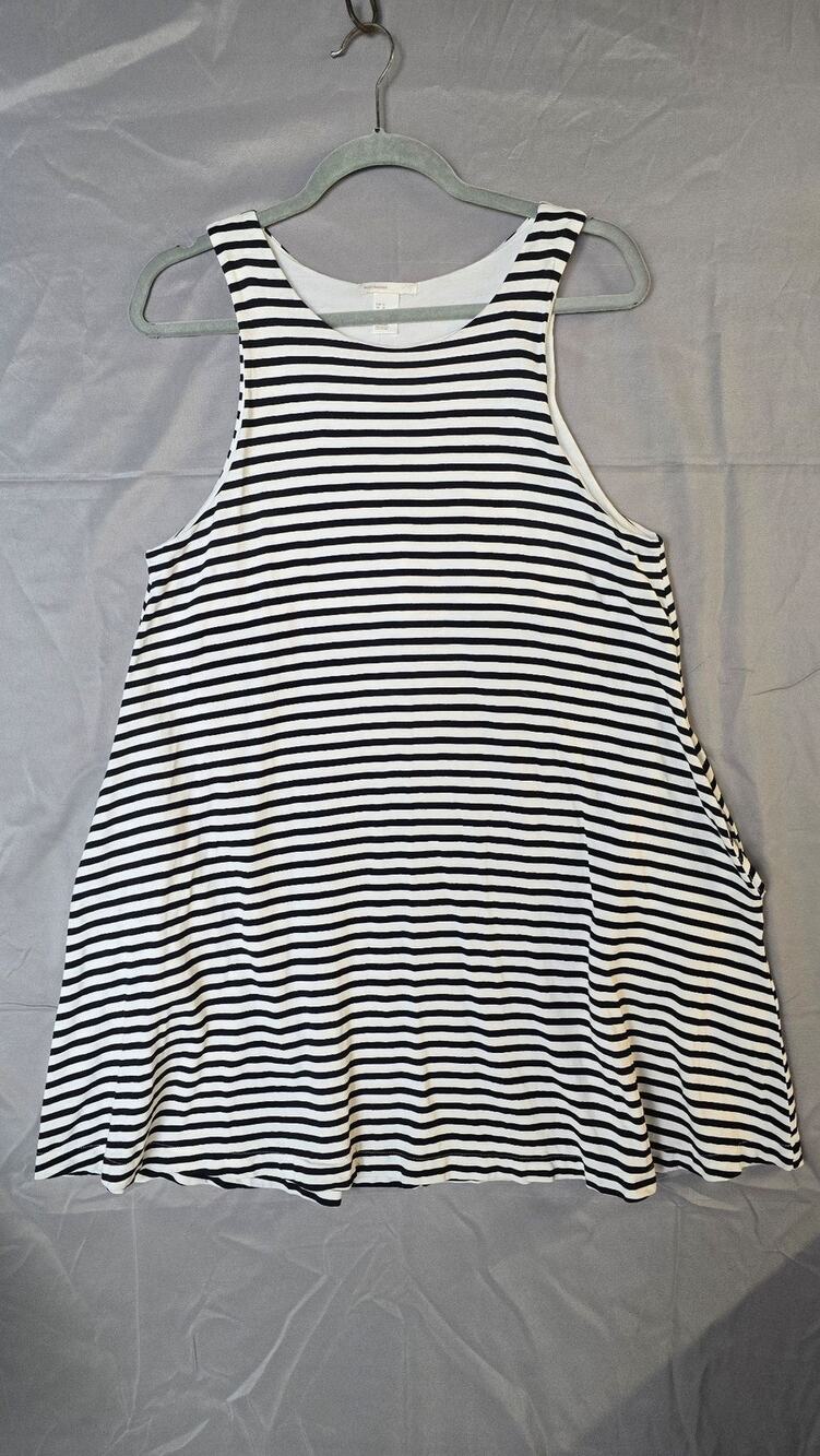 H&M Tank Dress Womens Medium Black White Stripe Flare Jersey Swing Basic